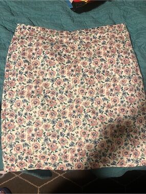 J. Crew Pink Floral Mini Skirt with Green Leaves